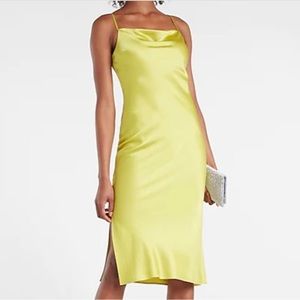NWT Express satin cowl neck midi slip dress. Lime green size medium